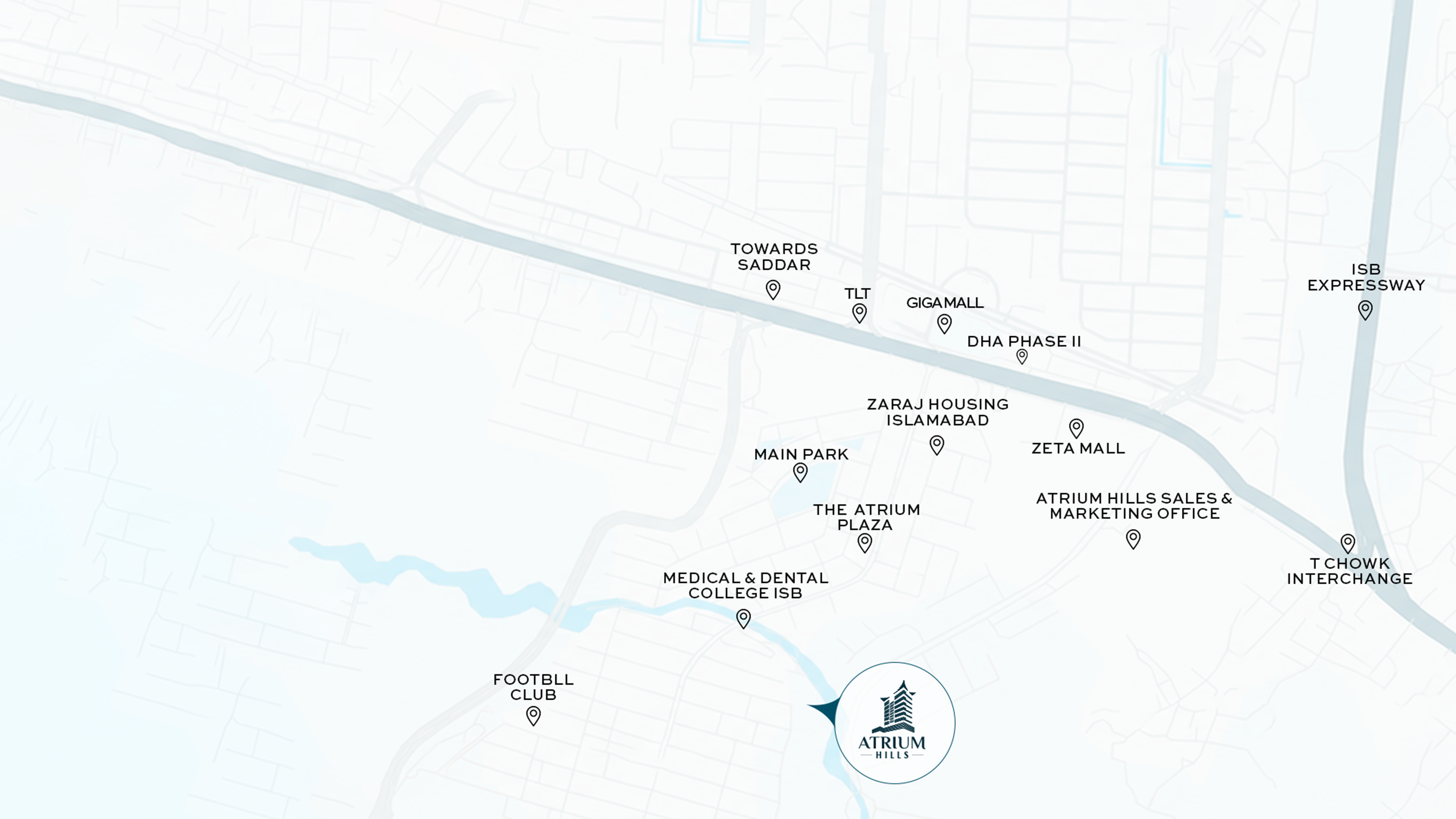 Atrium Hills location map showing nearby landmarks and road connections